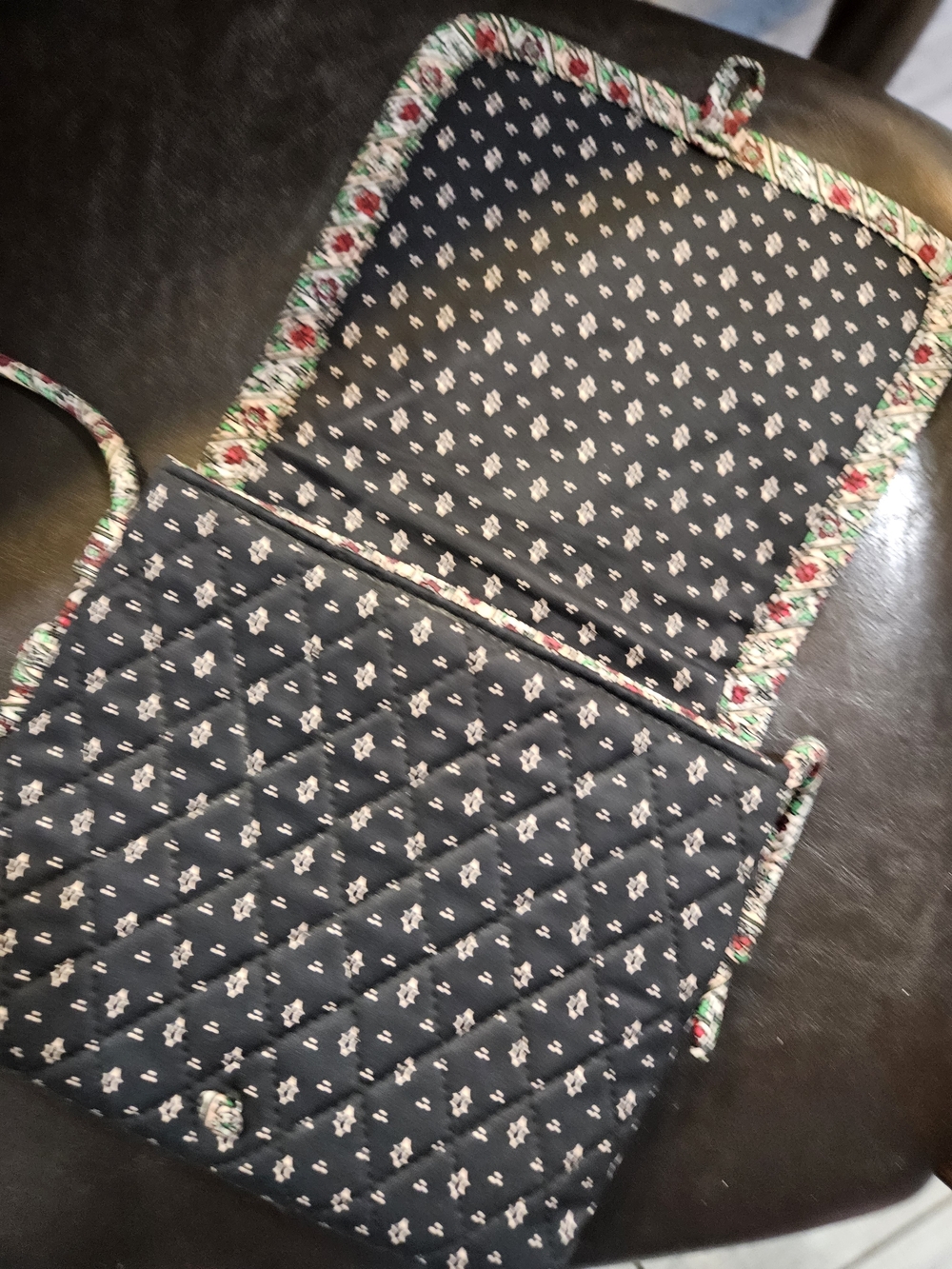 Vera Bradley Navy Quilted Crossbody with Floral Trim
